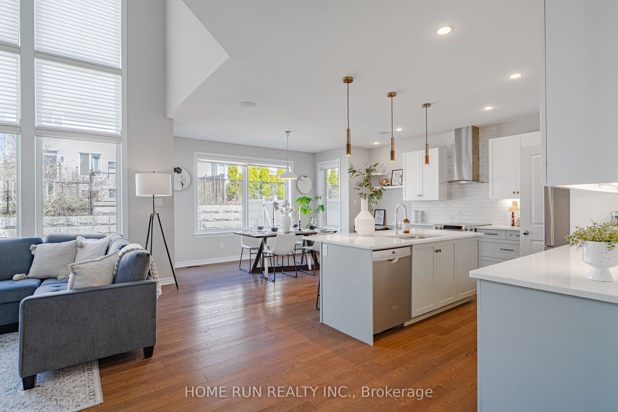 Kitchen and great room after staging